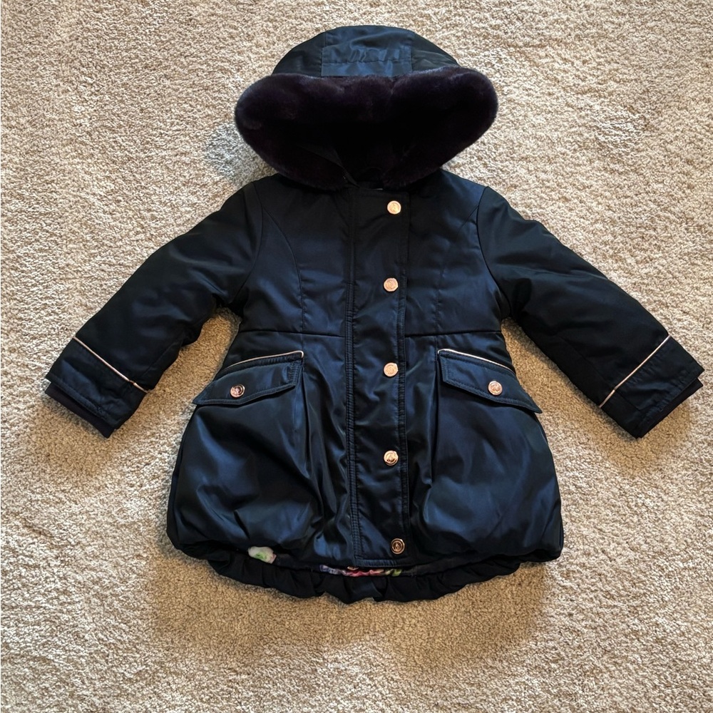 Baker by Ted Baker: Navy Hooded Coat with Gold accents